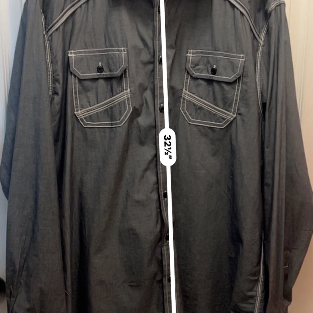 🔥 BKE Gray Denim Western Button Up Shirt XL Long Sleeve Casual Work Cowboy Rodeo - Picture 4 of 7